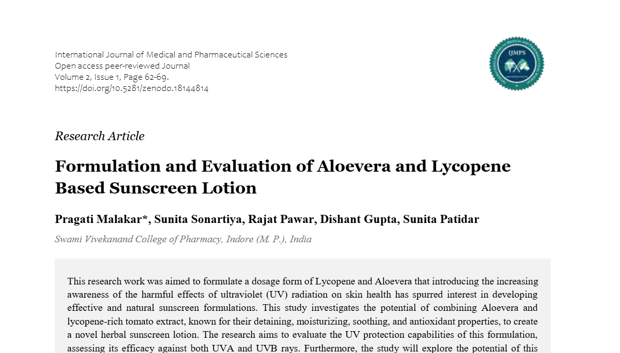 Formulation and Evaluation of Aloevera and Lycopene Based Sunscreen ...