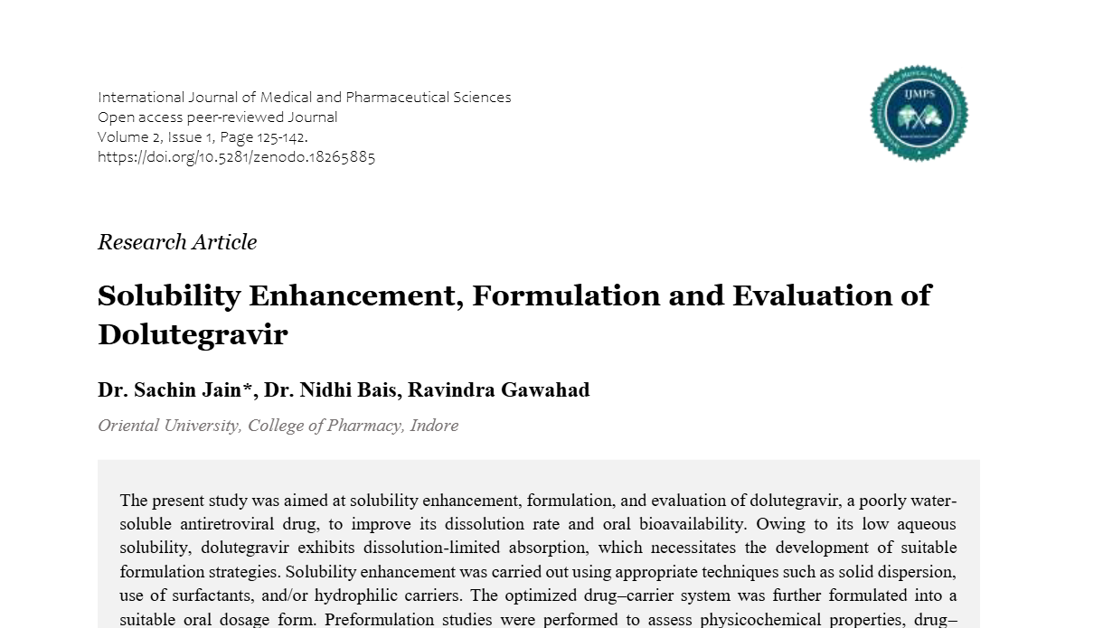 Solubility Enhancement, Formulation and Evaluation of Dolutegravir ...