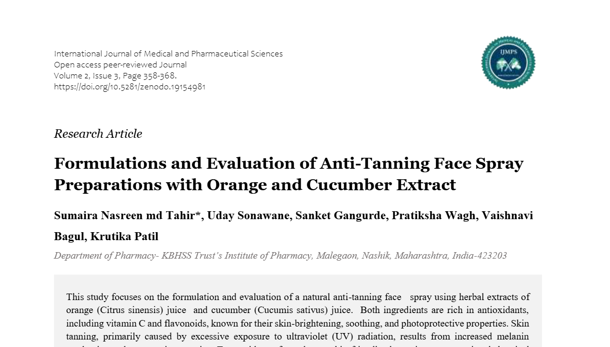 Formulations and Evaluation of Anti-Tanning Face Spray Preparations ...
