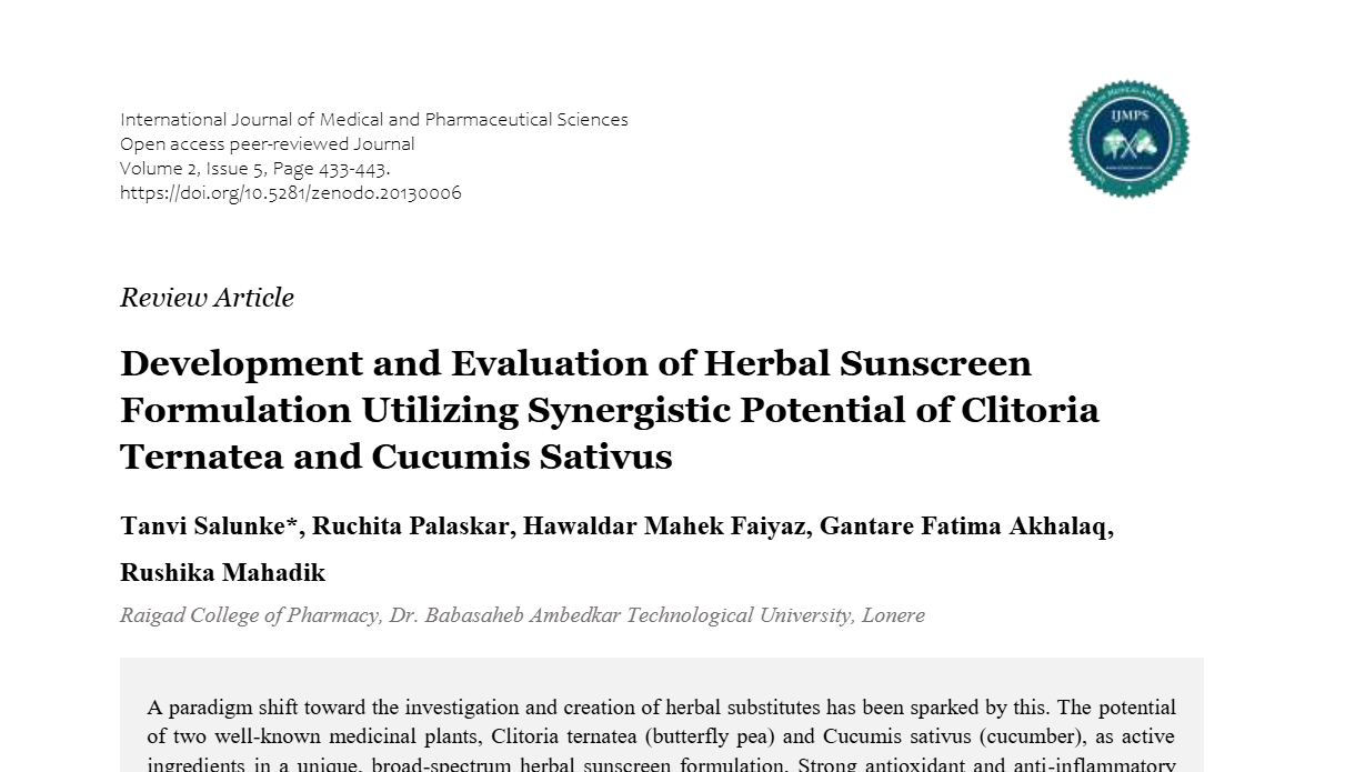 Development and Evaluation of Herbal Sunscreen Formulation Utilizing ...