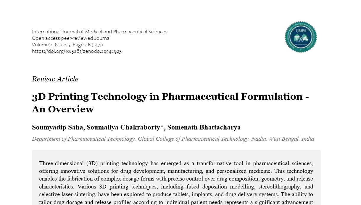 3D Printing Technology in Pharmaceutical Formulation - An Overview ...