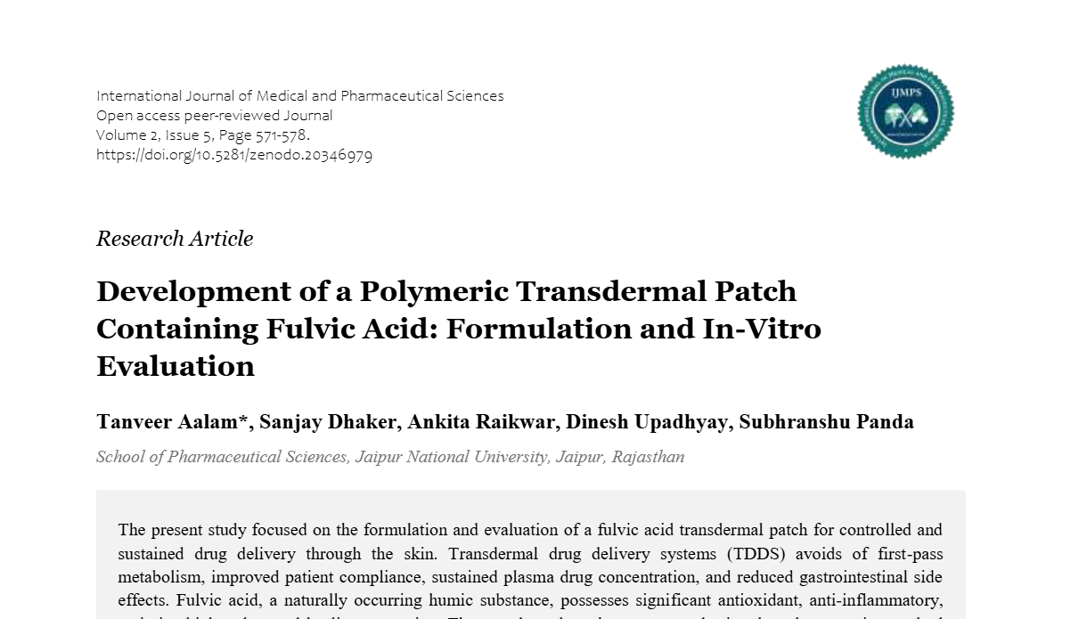 Development of a Polymeric Transdermal Patch Containing Fulvic Acid ...