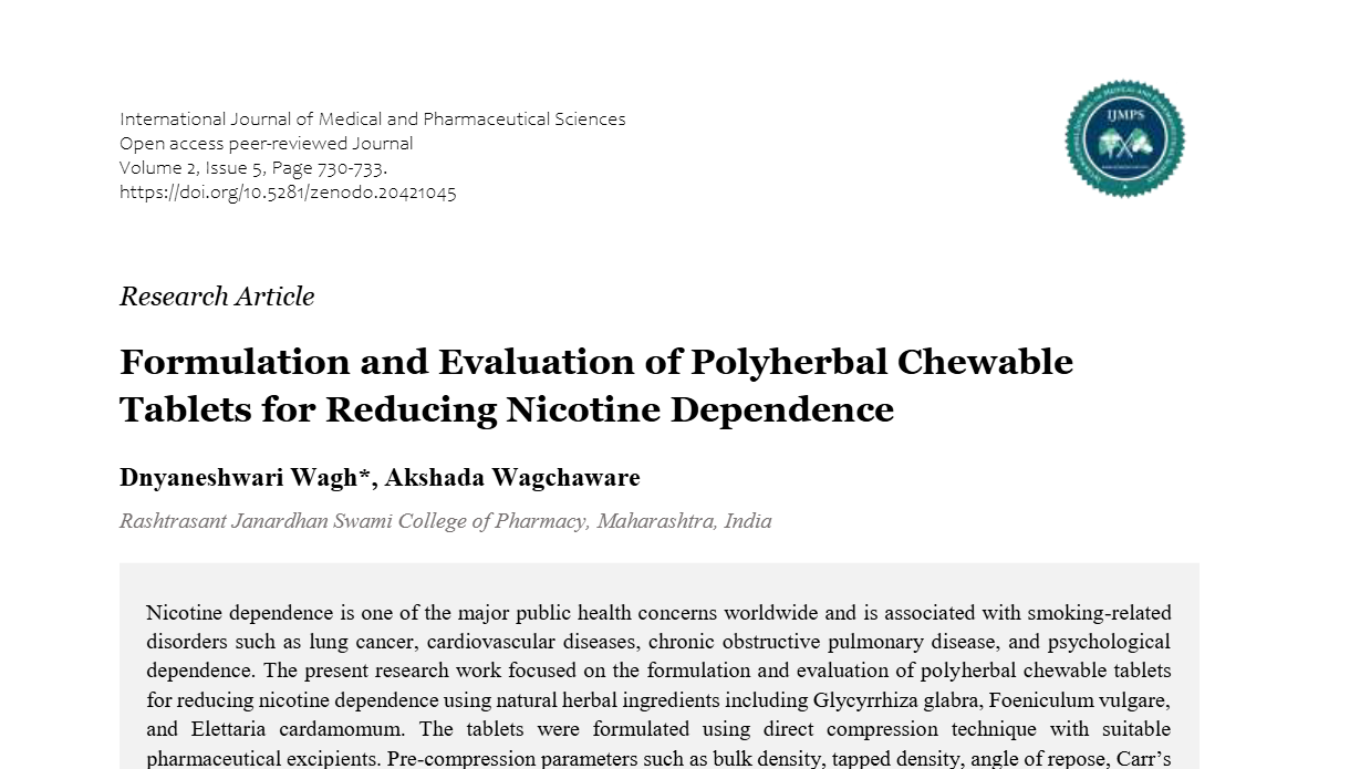 Formulation and Evaluation of Polyherbal Chewable Tablets for Reducing ...